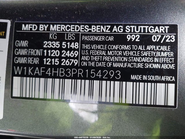 Продаж на аукціоні авто 2023 Mercedes-benz C 300 4matic, vin: W1KAF4HB3PR154293, номер лоту: 44070339