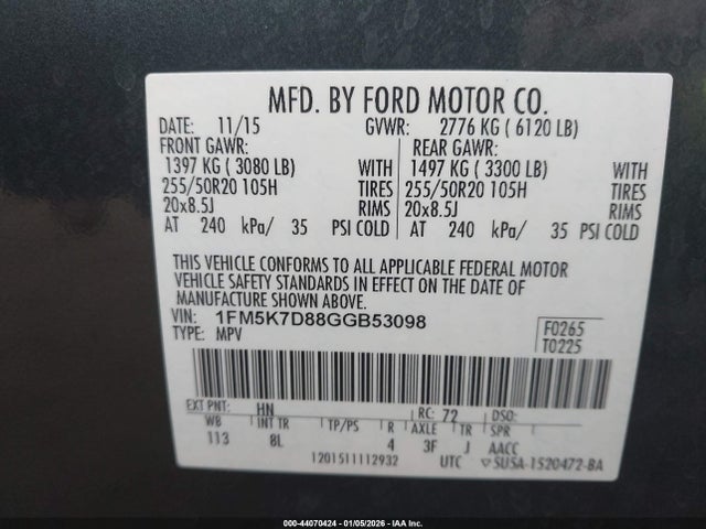 Продаж на аукціоні авто 2016 Ford Explorer Xlt, vin: 1FM5K7D88GGB53098, номер лоту: 44070424
