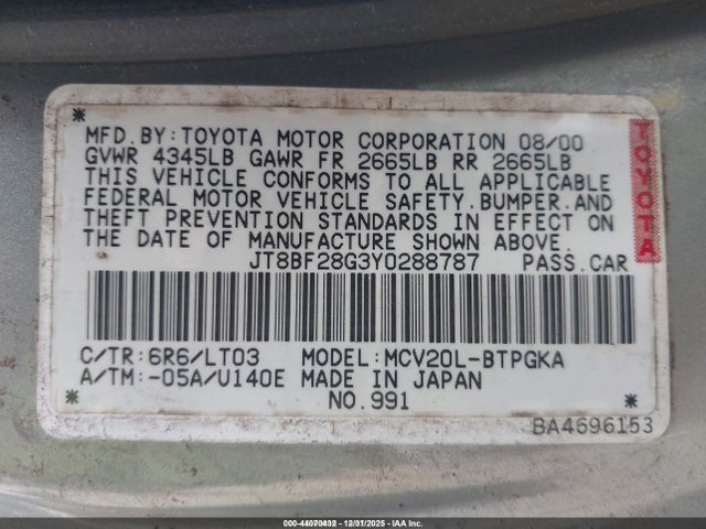 2000 LEXUS ES 300 JT8BF28G3Y0288787 Photo 8