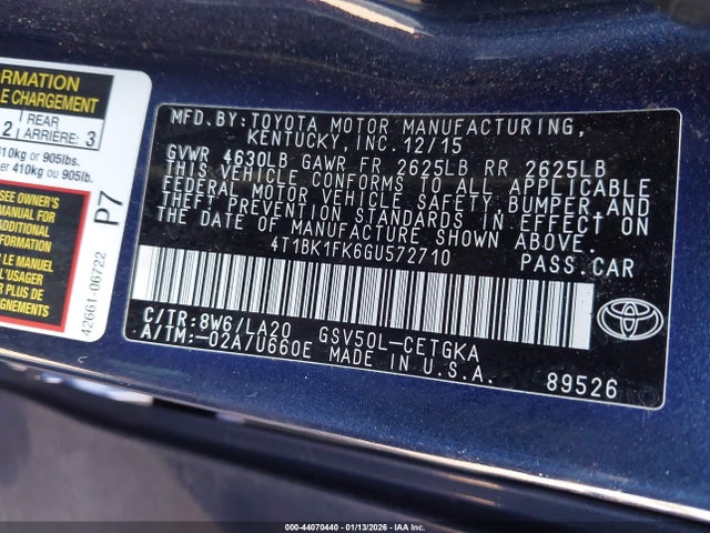 4T1BK1FK6GU572710 Toyota Camry Xle V6