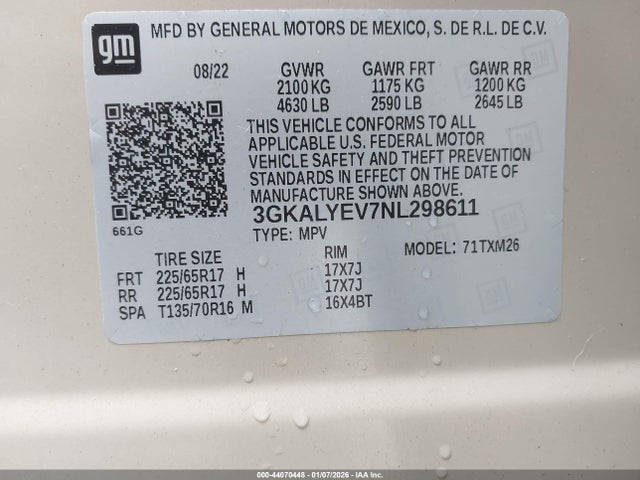 Aukcja sprzedaży 2022 Gmc Terrain Awd At4, vin: 3GKALYEV7NL298611, numer aukcji: 44070448