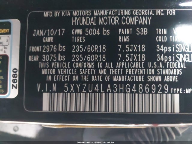 5XYZU4LA3HG486929 Hyundai Santa Fe Sport 2.0t