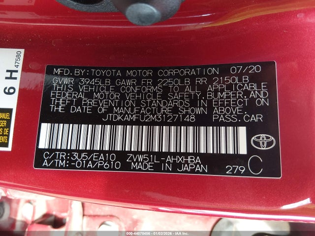 JTDKAMFU2M3127148 Toyota PRIUS XLE