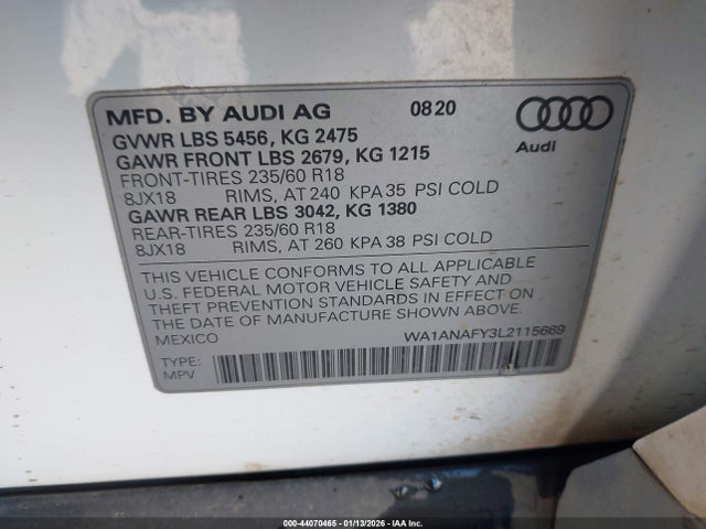 2020 AUDI Q5 WA1ANAFY3L2115669 Photo 8