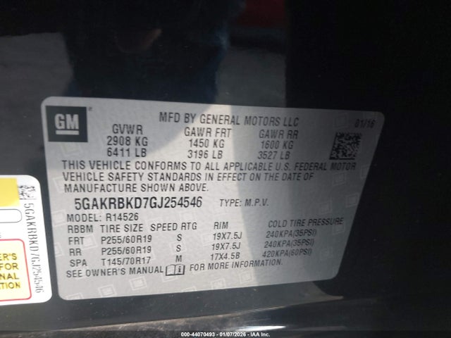 Продажа на аукционе авто 2016 Buick Enclave Leather, vin: 5GAKRBKD7GJ254546, номер лота: 44070493