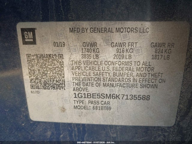1G1BE5SM6K7135588 Chevrolet CRUZE LT