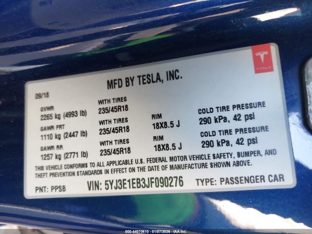 2018 TESLA MODEL 3 5YJ3E1EB3JF090276 Photo 8