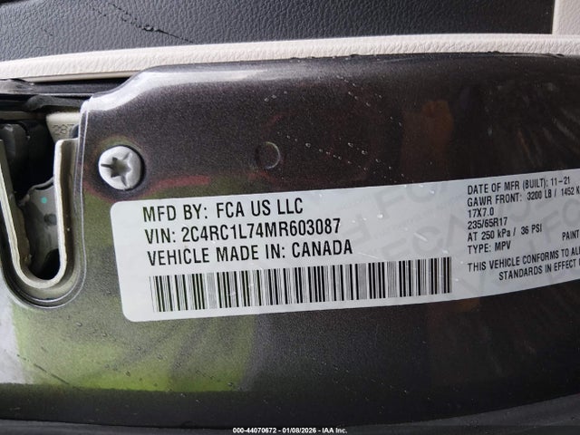 Aukcja sprzedaży 2021 Chrysler Pacifica Hybrid Touring L, vin: 2C4RC1L74MR603087, numer aukcji: 44070672