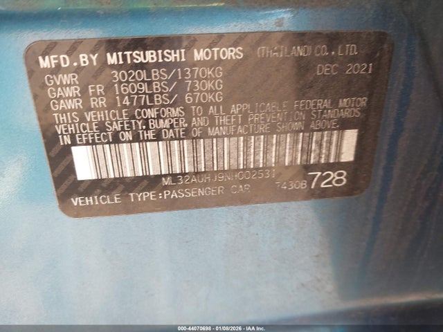 ML32AUHJ9NH002531 Mitsubishi MIRAGE LE