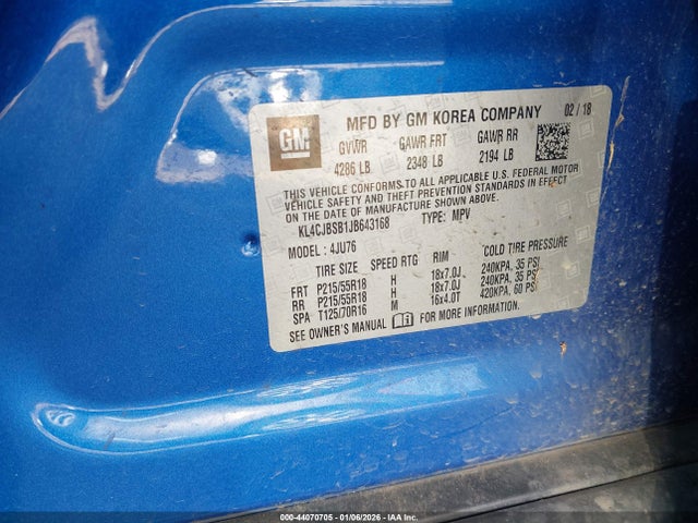 Aukcja sprzedaży 2018 Buick Encore Preferred Ii, vin: KL4CJBSB1JB643168, numer aukcji: 44070705