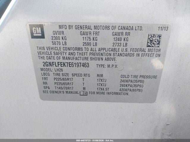 Auction sale of the 2014 Chevrolet Equinox 1lt, vin: 2GNFLFEK7E6197463, lot number: 44070723