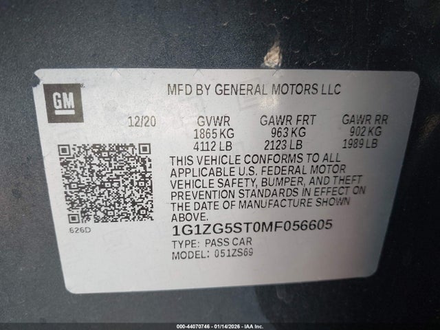 Продаж на аукціоні авто 2021 Chevrolet Malibu Fwd Rs, vin: 1G1ZG5ST0MF056605, номер лоту: 44070746