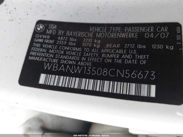 Aukcja sprzedaży 2008 Bmw 535i, vin: WBANW13508CN56673, numer aukcji: 44070759