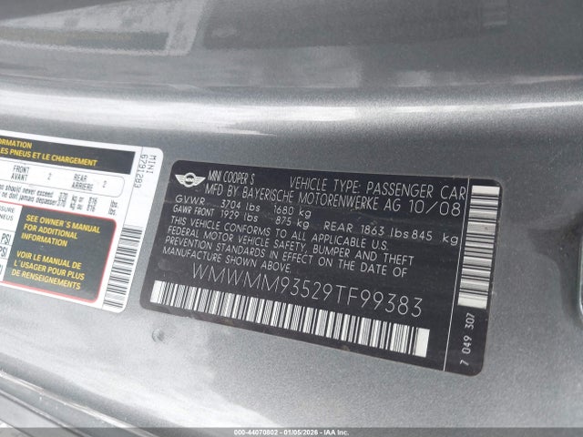 2009 MINI JOHN COOPER WORKS CLUBMAN WMWMM93529TF99383 Photo 8