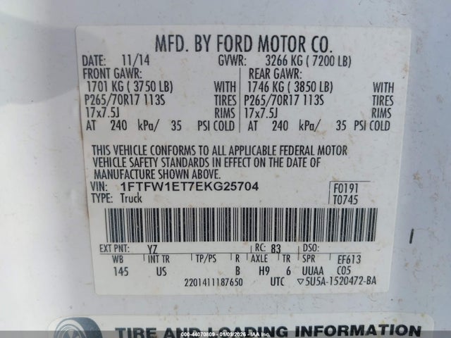 1FTFW1ET7EKG25704 Ford F-150 Xl