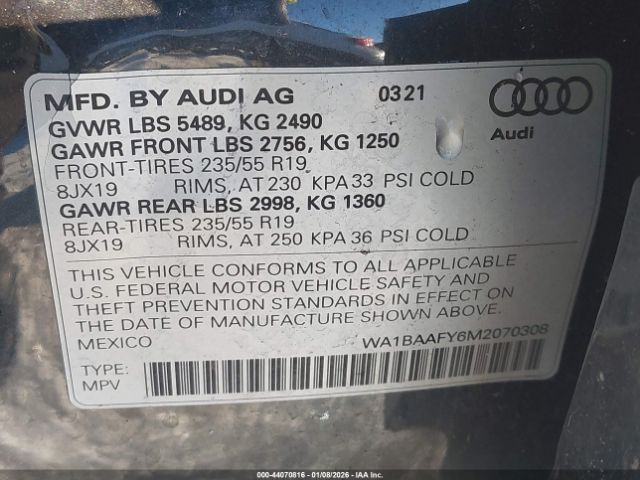2021 AUDI Q5 WA1BAAFY6M2070308 Photo 8