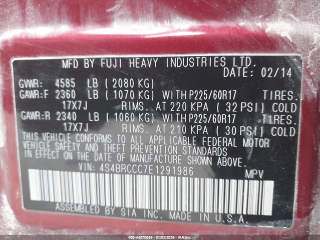 Subaru Outback 2.5i Premium 2014 4S4BRCCC7E1291986 Image 9