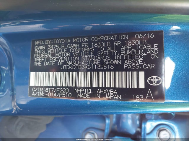 Toyota Prius C Two 2016 JTDKDTB3XG1132516 Image 9