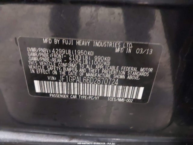 2013 Subaru Impreza 2.0i Sport Premium მანქანა იყიდება აუქციონზე, vin: JF1GPAL66D2870724, აუქციონის ნომერი: 44070871