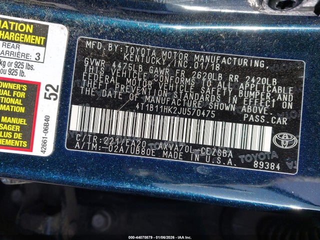 4T1B11HK2JU570475 Toyota CAMRY SE