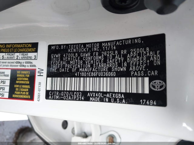 4T1BD1EB6FU036060 Toyota Avalon Hybrid Xle Touring