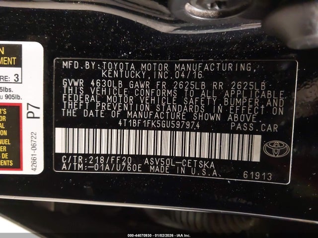 Toyota CAMRY SE 2016 4T1BF1FK5GU597974 Image 9