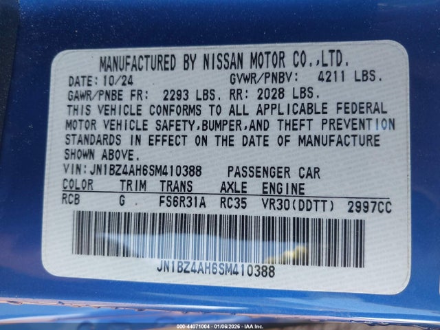 JN1BZ4AH6SM410388 Nissan Z Sport Manual Transmission