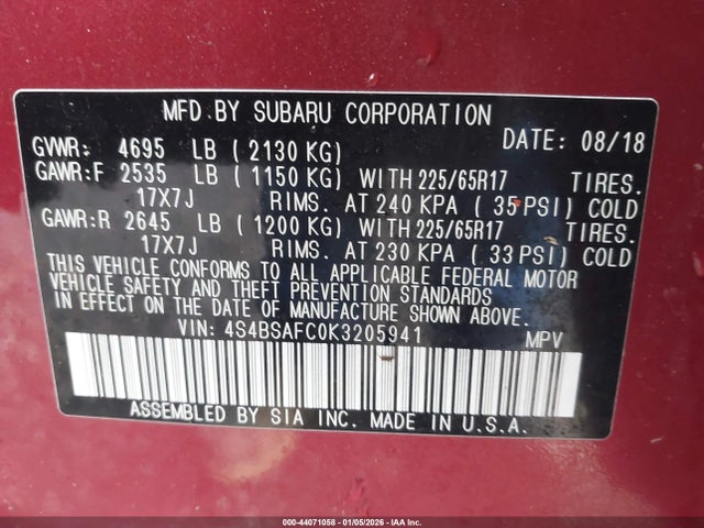 4S4BSAFC0K3205941 Subaru Outback 2.5i Premium