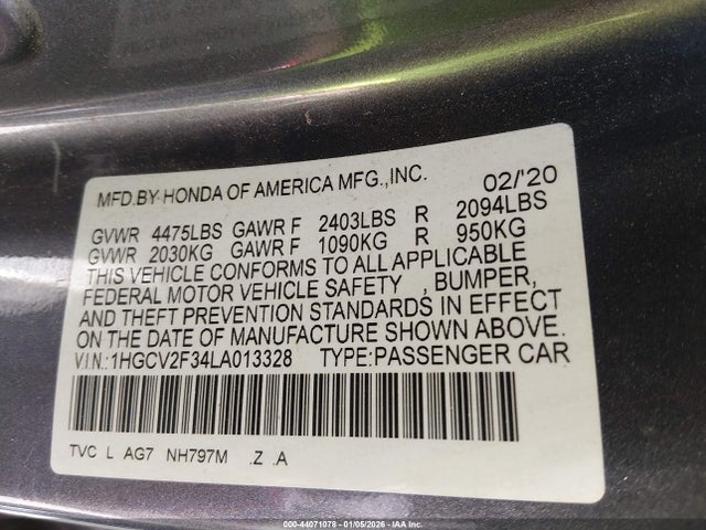 1HGCV2F34LA013328 Honda Accord Sport