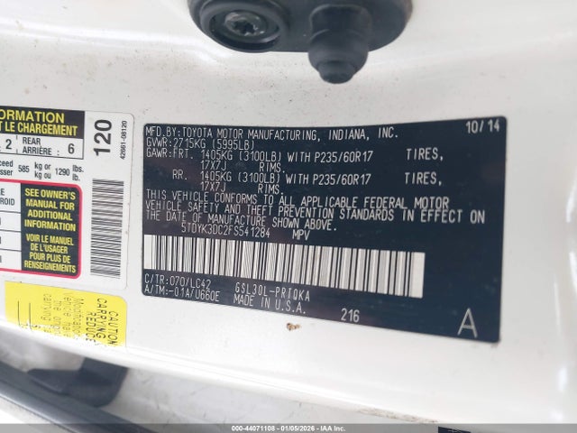 5TDYK3DC2FS541284 Toyota Sienna Xle 8 Passenger