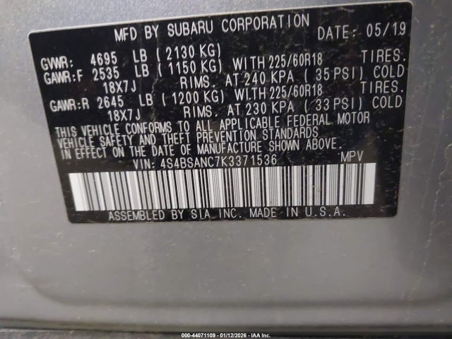 2019 SUBARU OUTBACK 4S4BSANC7K3371536 Photo 8