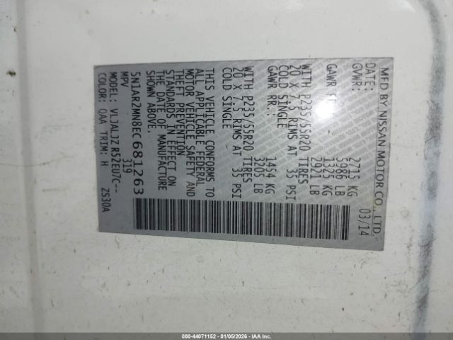 2014 NISSAN PATHFINDER 5N1AR2MN8EC681263 Photo 8