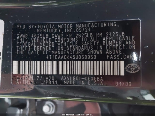 Toyota CAMRY XLE 2025 4T1DAACK4SU058959 Image 9