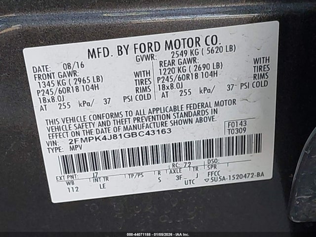Ford EDGE SEL 2016 2FMPK4J81GBC43163 Image 9