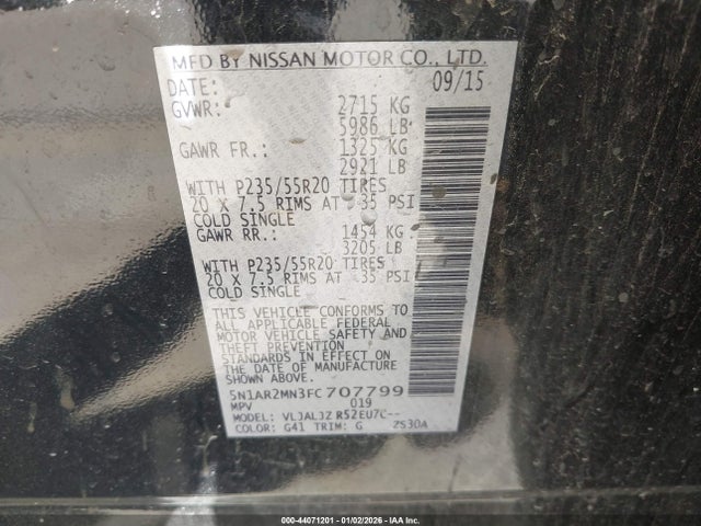 Nissan Pathfinder Platinum 2015 5N1AR2MN3FC707799 Image 9