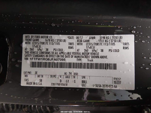 Ford F-150 Raptor 2018 1FTFW1RG8JFA07095 Image 9