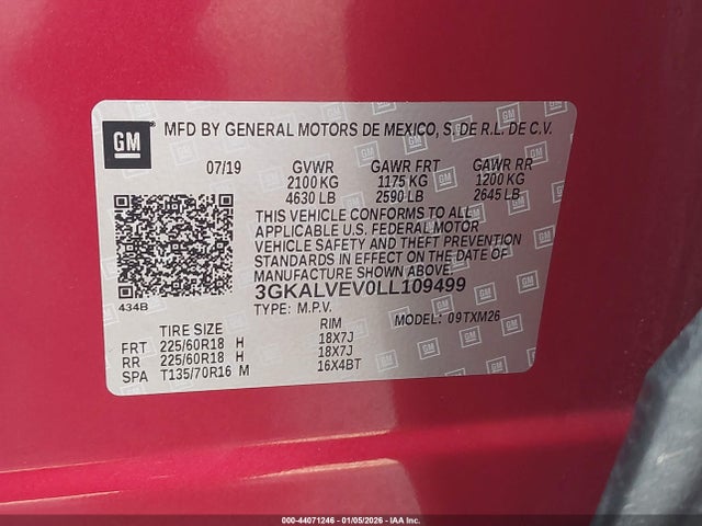 3GKALVEV0LL109499 GMC Terrain Awd Slt