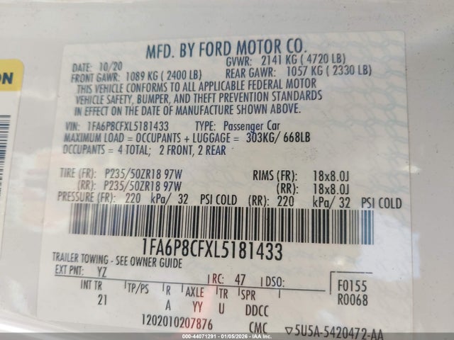 2020 FORD MUSTANG 1FA6P8CFXL5181433 Photo 8