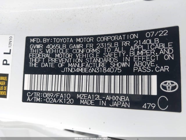 JTND4MBE6N3184075 Toyota COROLLA SE