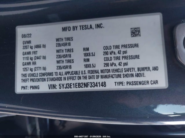 2022 TESLA MODEL 3 5YJ3E1EB2NF334148 Photo 8