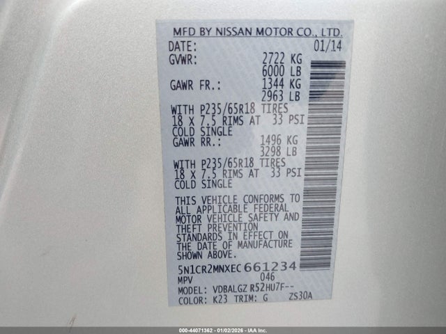 Продаж на аукціоні авто 2014 Nissan Pathfinder Hybrid Sl, vin: 5N1CR2MNXEC661234, номер лоту: 44071362