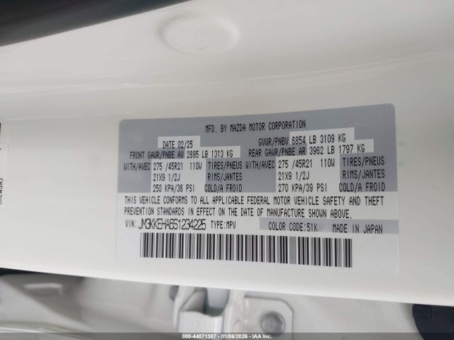 Aukcja sprzedaży 2025 Mazda Cx-90 Phev Premium Plus Package, vin: JM3KKEHA6S1234225, numer aukcji: 44071387