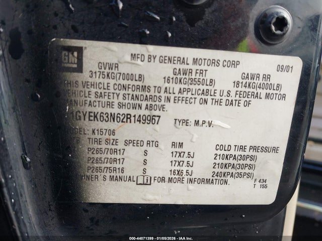 2002 CADILLAC ESCALADE 1GYEK63N62R149967 Photo 8