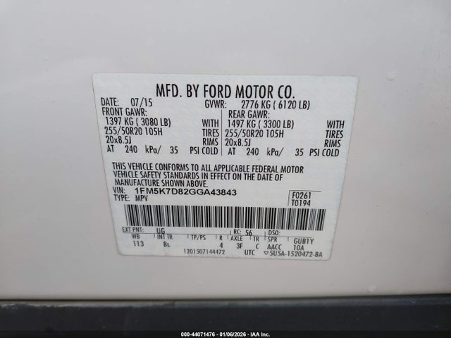 Ford EXPLORER XLT 2016 1FM5K7D82GGA43843 Image 9
