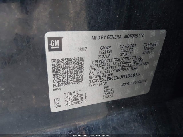 1GNSCBKC5JR104815 Chevrolet Tahoe Lt