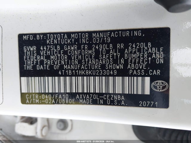 4T1B11HK8KU233049 Toyota CAMRY LE