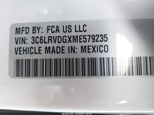 44071632 :رقم المزاد ، 3C6LRVDGXME579235 vin ، 2021 Ram Promaster 2500 High Roof 159 Wb مزاد بيع