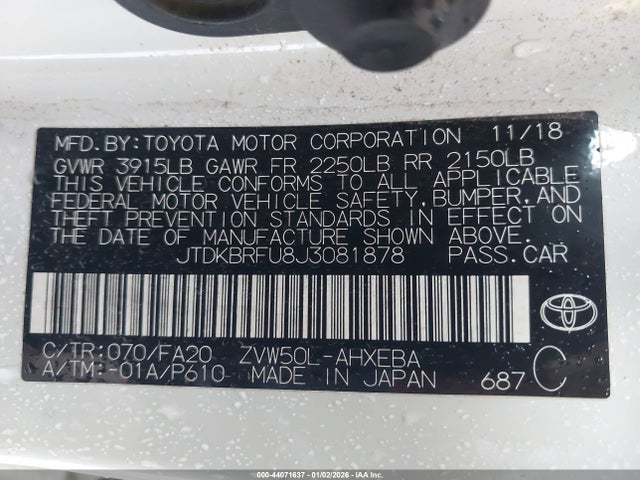 JTDKBRFU8J3081878 Toyota Prius Two
