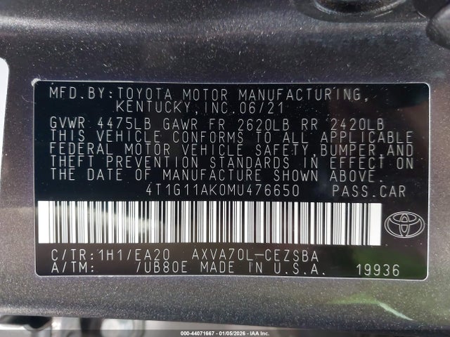4T1G11AK0MU476650 Toyota CAMRY SE