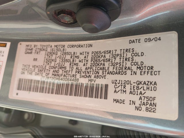 2004 LEXUS GX 470 JTJBT20X640064488 Photo 8